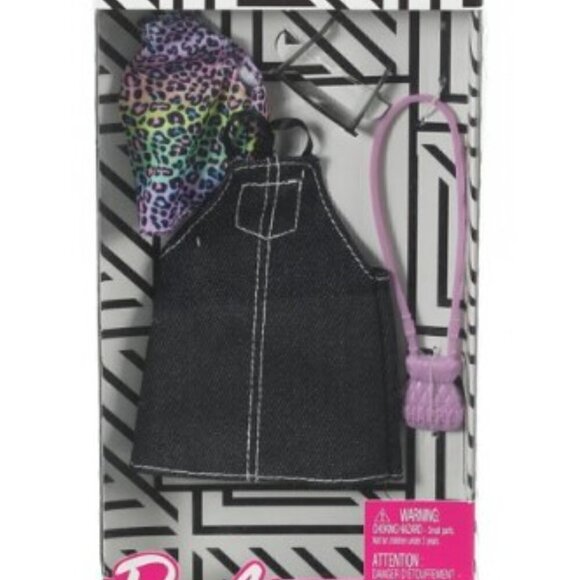 BARBIE CLOTHES BLACK DENIM JUMPER AND ANIMAL PRINT TOP, 2 ACCESSORIES - Picture 2 of 6